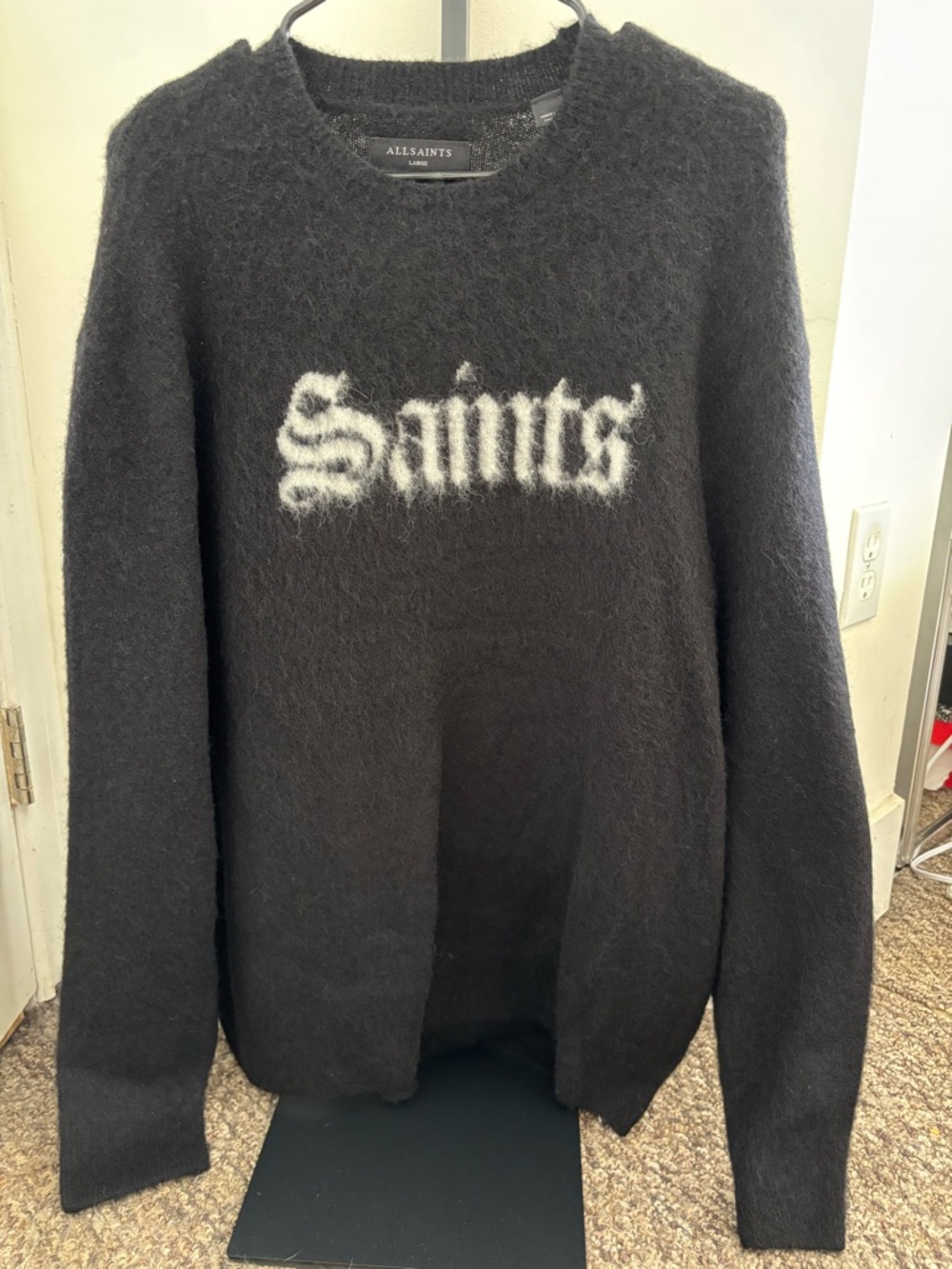 AllSaints Black Fuzzy Logo Knit Sweater